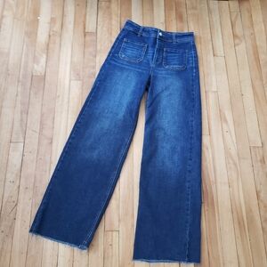OAT NEW YORK High Waist Wide Leg Raw Hem Jean - Dark Wash - 4/27 (28"L /13"R)
